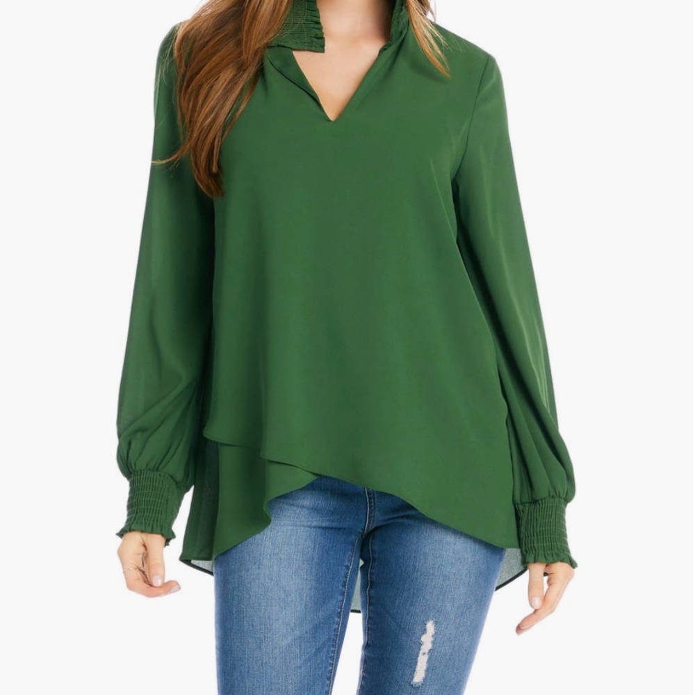 🌿NWOT - KAREN KANE SMOCK COLLAR CROSSOVER HEM BLOUSE